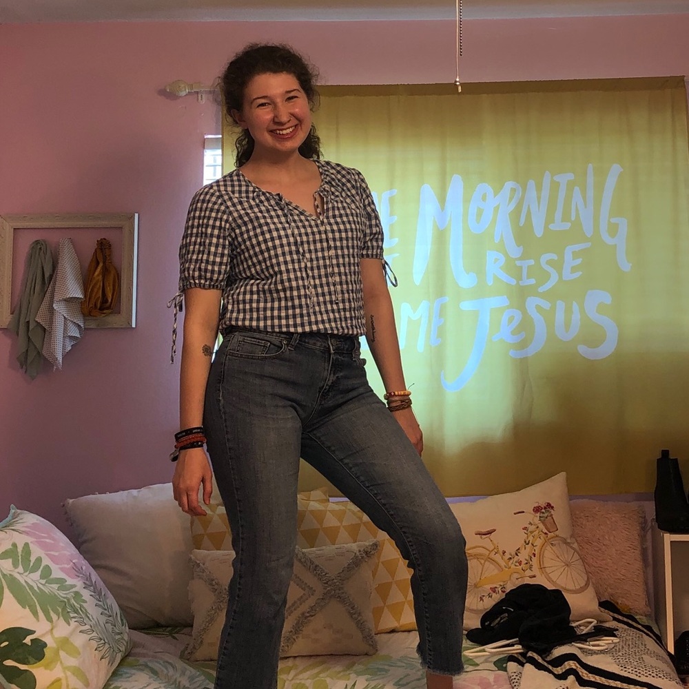 Madewell blue and white checkered top